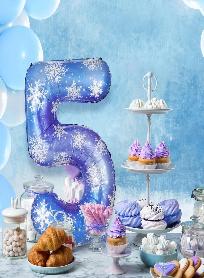 Lunmon 40 Inch Blue Snowflake Balloon Number Birthday Balloons Decorations for Girls Birthday Snowflake Themed Party Supplies Winter Party Decorations(Number 5) - Image 5